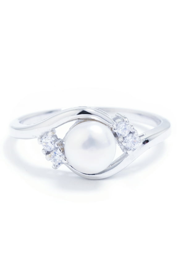 Pearl and CZ Ring in Sterling Silver for Women