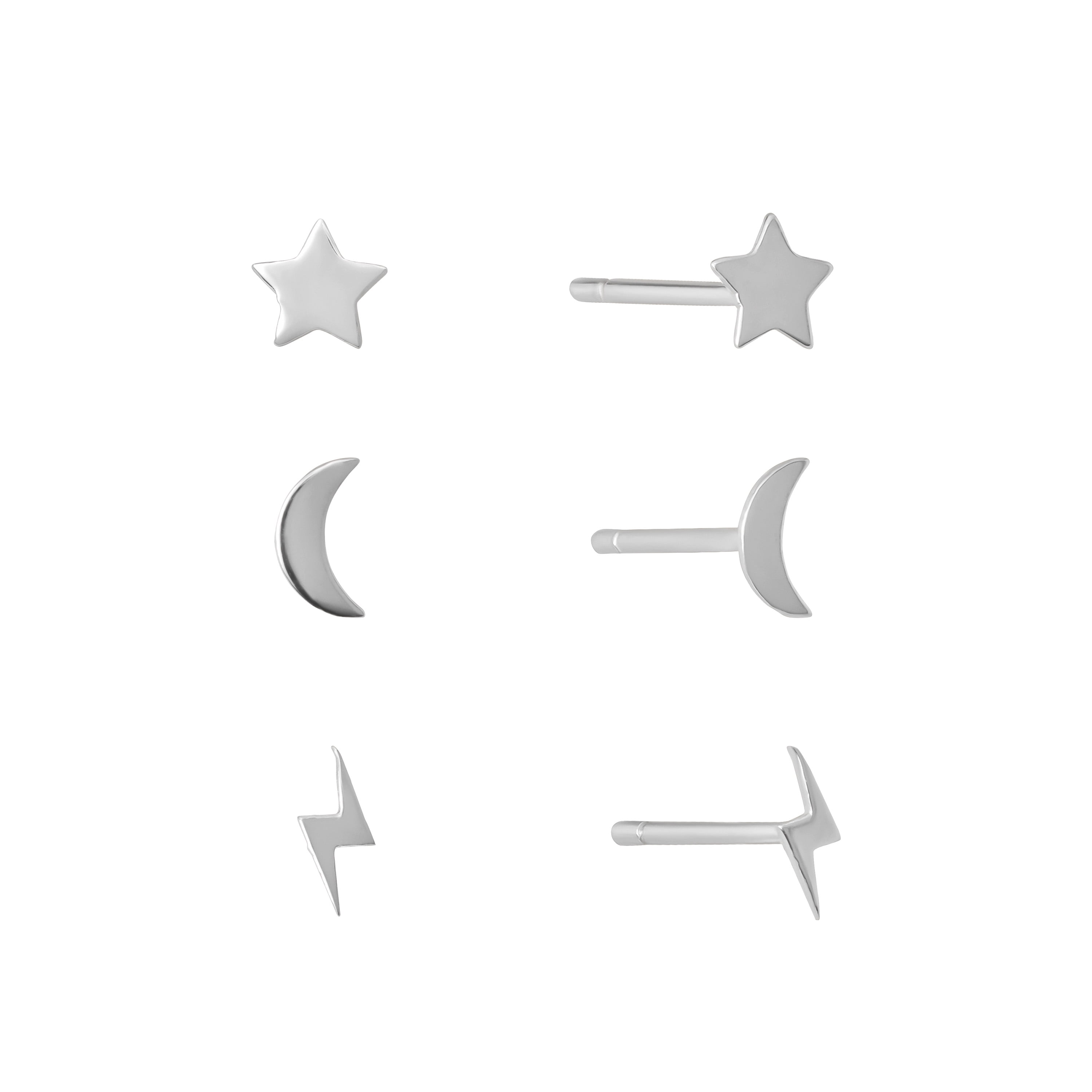 Marisol & Poppy Celestial Stud Earrings Set in Sterling Silver for Women & Teens, 3-Piece Set