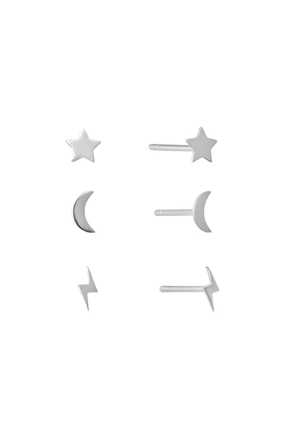 Celestial Stud Earrings Set in Sterling Silver for Women & Teens, 3-Piece Set