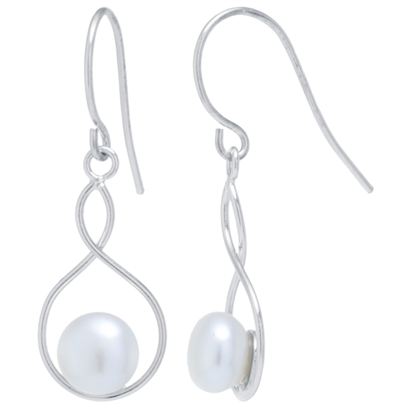 Marisol & Poppy Twisted Pearl Drop Earrings in Sterling Silver for Women