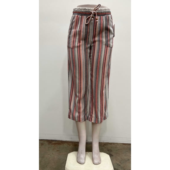 Marissa Olivia Womens striped pull on front panel pockets elastic waist draw string Crop , Coral/Brown , XL