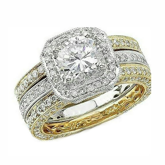 Marissa Wedding Ring Set for Women  3pc Two Tone Plated Engagement + Band Ginger Lyne Collection