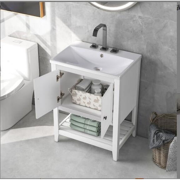 Maritcute 24" Bathroom Vanity With Sink Free Standing Single Basin Vanity Set Storage Cabinet With Open Shelf For Bathroom