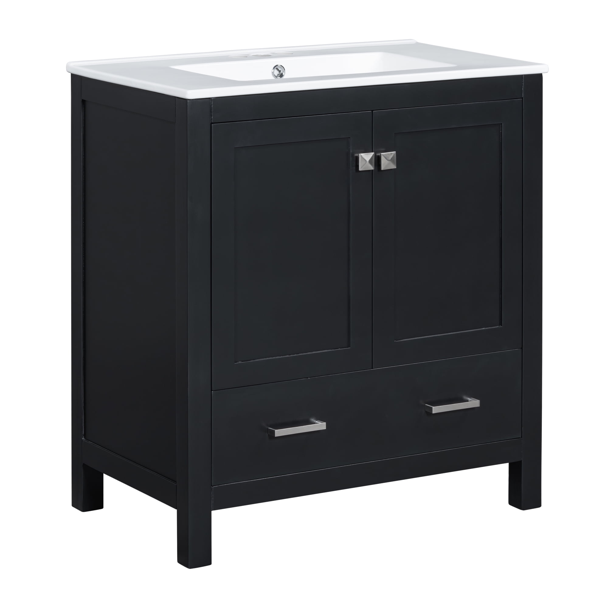 Maritcute 30-Inch Bathroom Vanity With Ceramic Sink Without Faucet, Built-in Shelves Solid Wood Frame Storage Cabinet With 2 Soft Closing Door, 1 Drawer