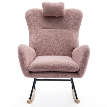 Maritcute 35.5" Modern Rocking Chair Accent Upholstered Glider Chair With High Backrest Solid Wood Legs For Nursery Bedroom Living Room