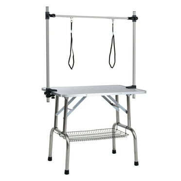 Maritcute 46 Inch Height-Adjustable Dog Grooming Table - Foldable with Arm Noose and Mesh Tray, Stainless Steel Frame for Durable Home Pet Grooming