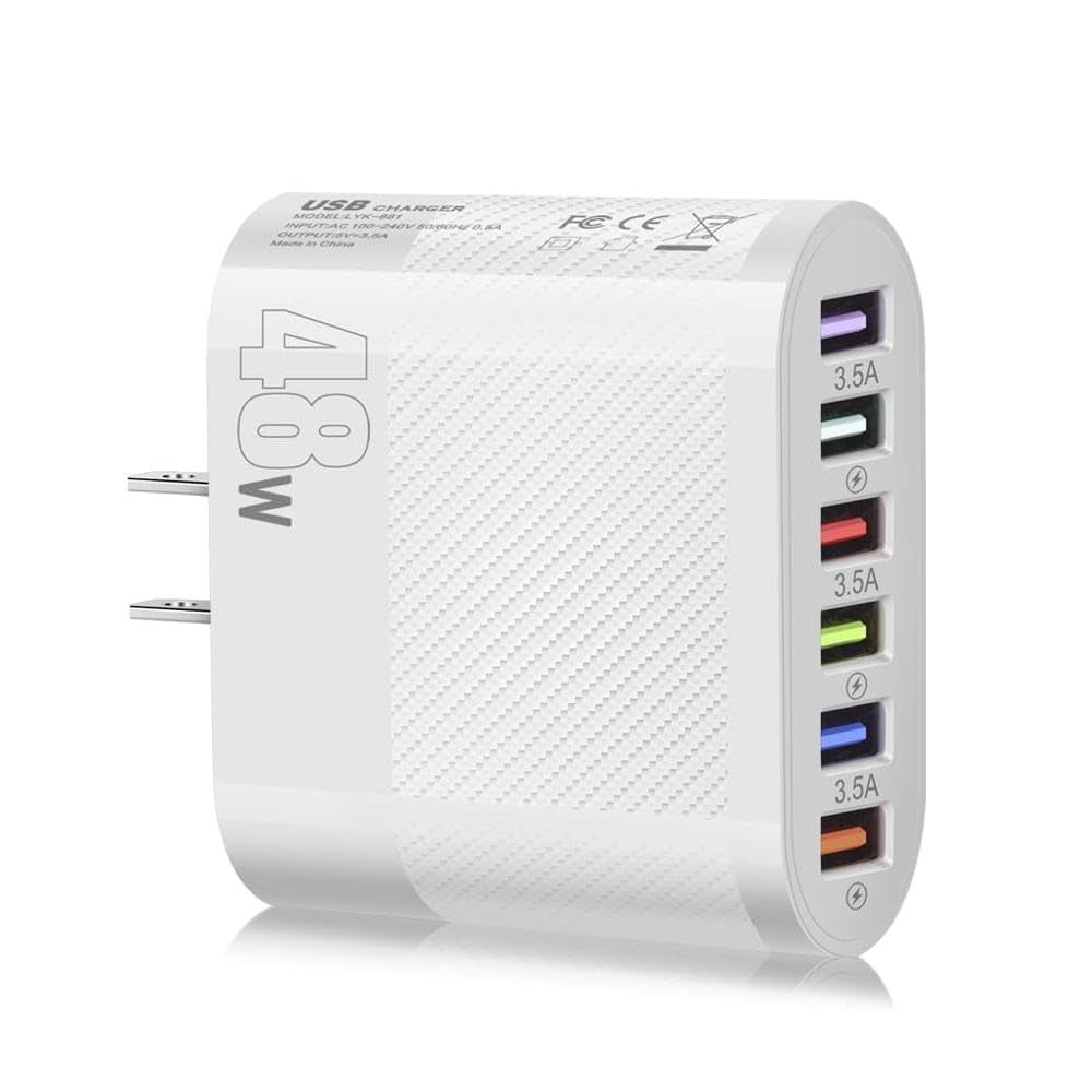 Maritcute 48W USB Wall Charger Multi-Port Power Adapter 6-Ports Mobile Phone Charging Head Compatible For IPhone Android Tablet PC Mobile