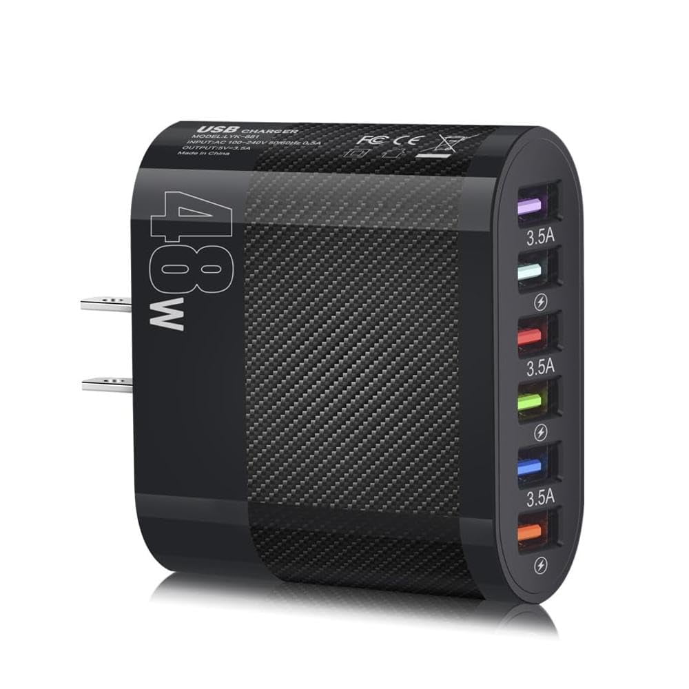 Maritcute 48W USB Wall Charger Multi-Port Power Adapter 6-Ports Mobile Phone Charging Head Compatible For IPhone Android Tablet PC Mobile