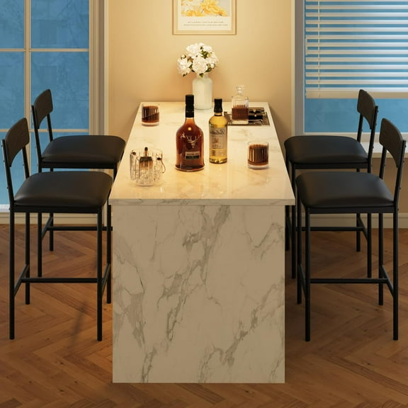 Maritcute Bar Stools Set of 4, Kitchen Bar Stools with Footrest, PU Upholstered Counter Height Barstools, Bar Chairs with Back for Kitchen Island, Apartment, Counter Bar, Easy Assembly