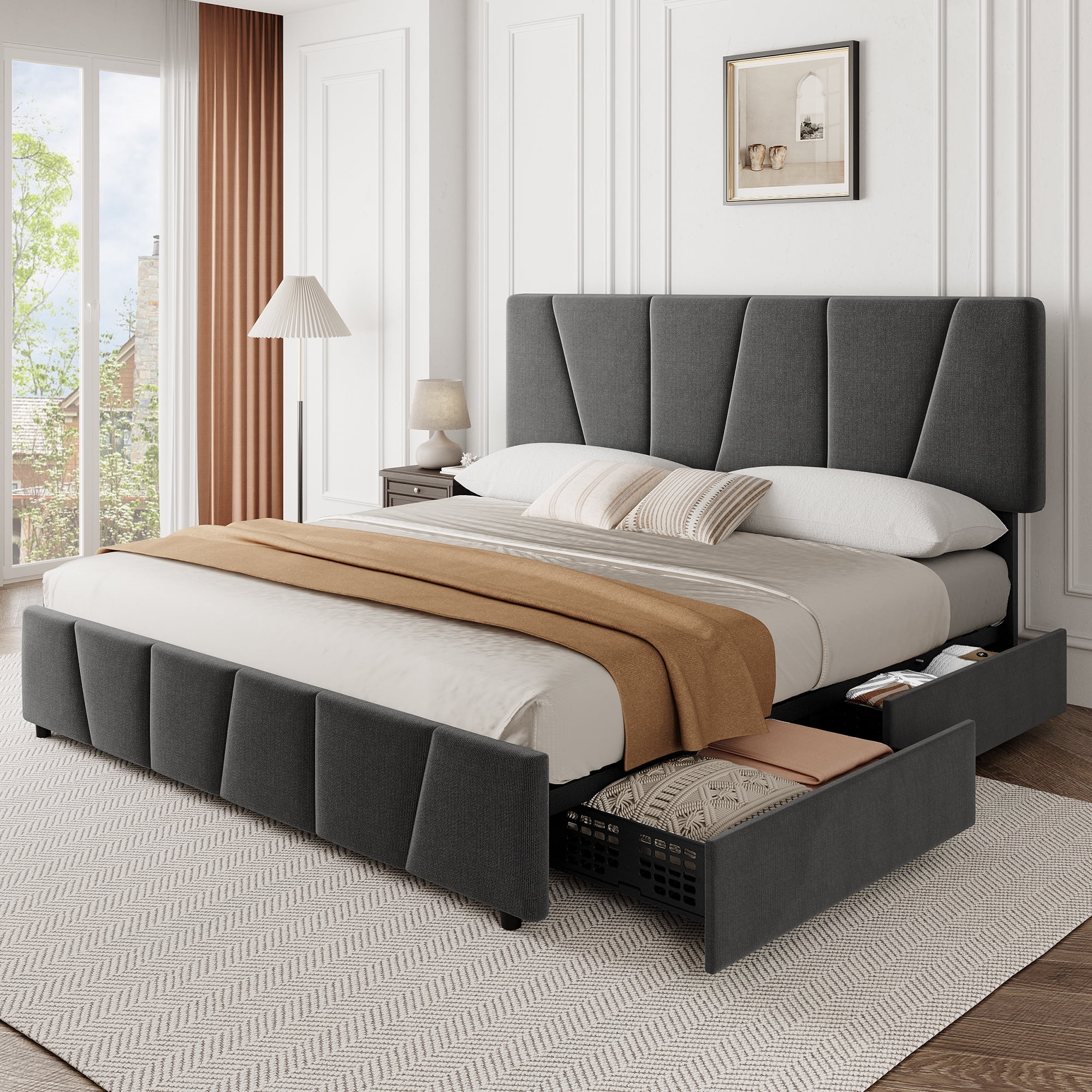 Maritcute King Size Bed Frame with 4 Storage Drawers and Headboard ...