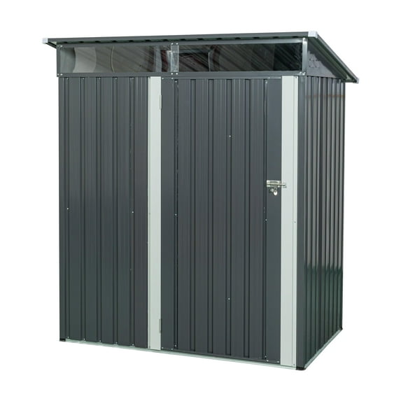 Maritcute Outdoor Storage Shed With Sloping Roof Sliding Doors Padlock Easy Assembley Metal Utility Tool Shed For Backyard Garden Patio Lawn