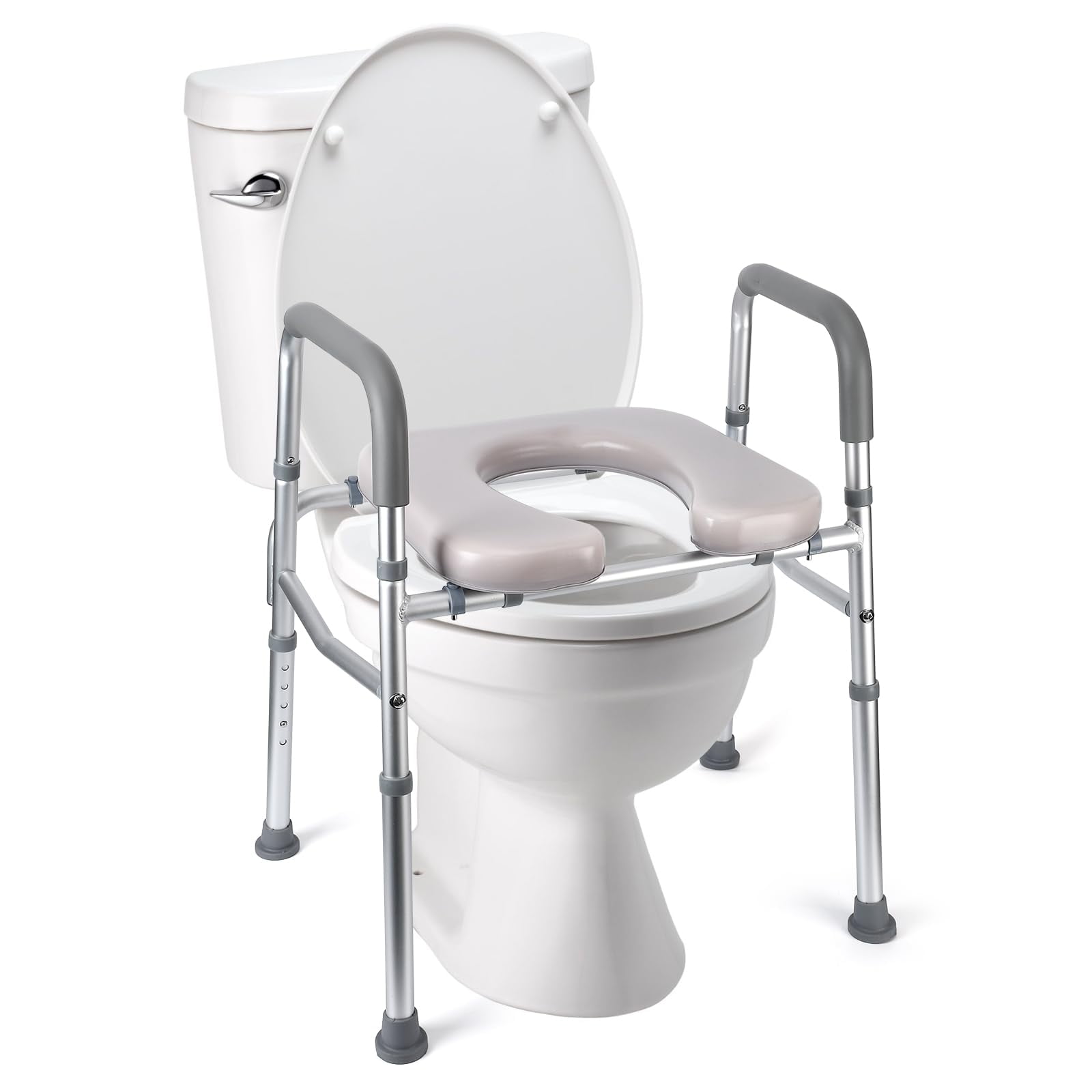 Luku 350LB White Aluminum Raised Toilet Seat with Assist Frame