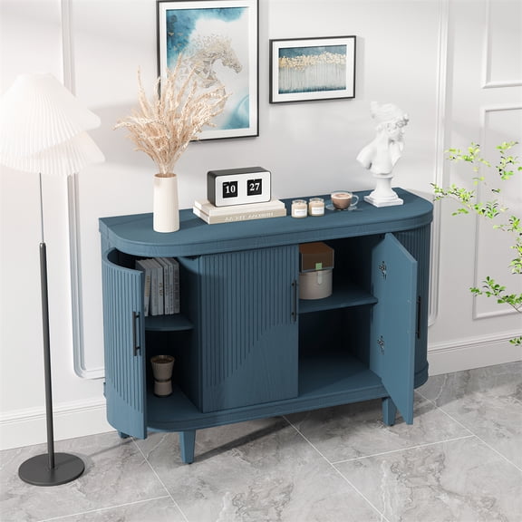 Maritcute Sideboard Buffet, 47.2" Modern Storage Cabinet With Adjustable Shelves And 4 Doors, Corner Curved Design Sideboard Cabinet For Hallway, Entryway, Living Room