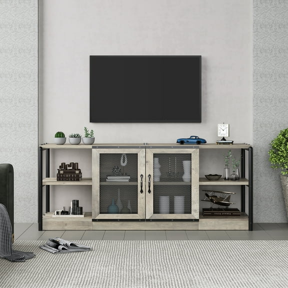 Maritcute TV Stand for 63 inch TV with Mesh Door, TV Entertainment Center with Storage, Industrial TV Console Table for Living Room, TV Media Console for Bedroom