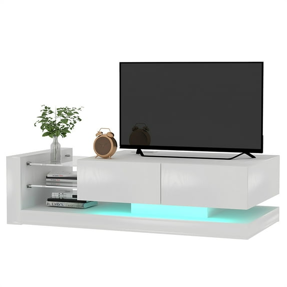 Maritcute TV Stand With LED Lights Full Color RGB 31 Light Conversion Modes APP Remote Control Modern Entertainment Center Media Console Table With Storage TV Cabinet For Living Room