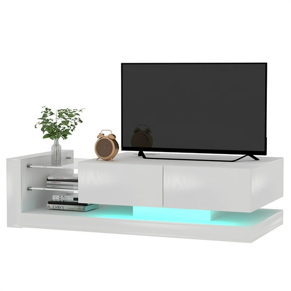 Maritcute TV Stand With LED Lights Full Color RGB 31 Light Conversion Modes APP Remote Control Modern Entertainment Center Media Console Table With Storage TV Cabinet For Living Room