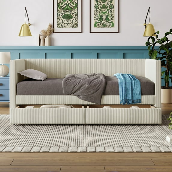Maritcute Twin Size Daybed Frame,Upholstered Sofa Bed with Backrest, Armrests, and Storage for Bedrooms