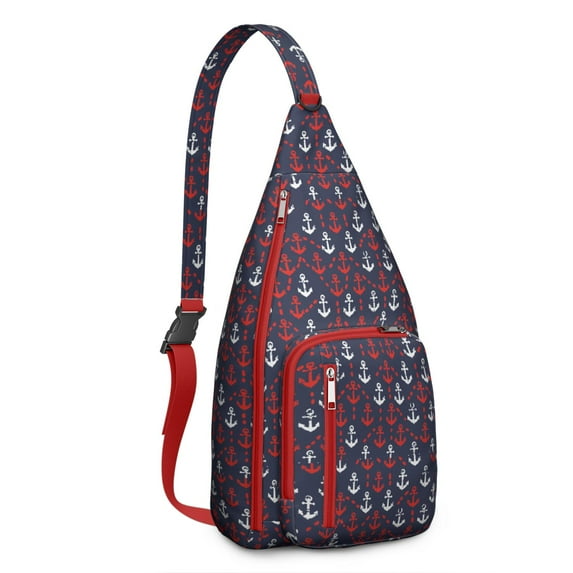 Maritime Adventure Sling Backpack - Coastal Inspired Shoulder Bag with Ship & Wave Design, Layered Storage Pack for Hiking, Commuting and Beach Trips