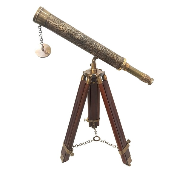 Maritime Antique Brown 18" Vintage Nautical Floor Standing Telescope Leather Covered Classical Modern Decor