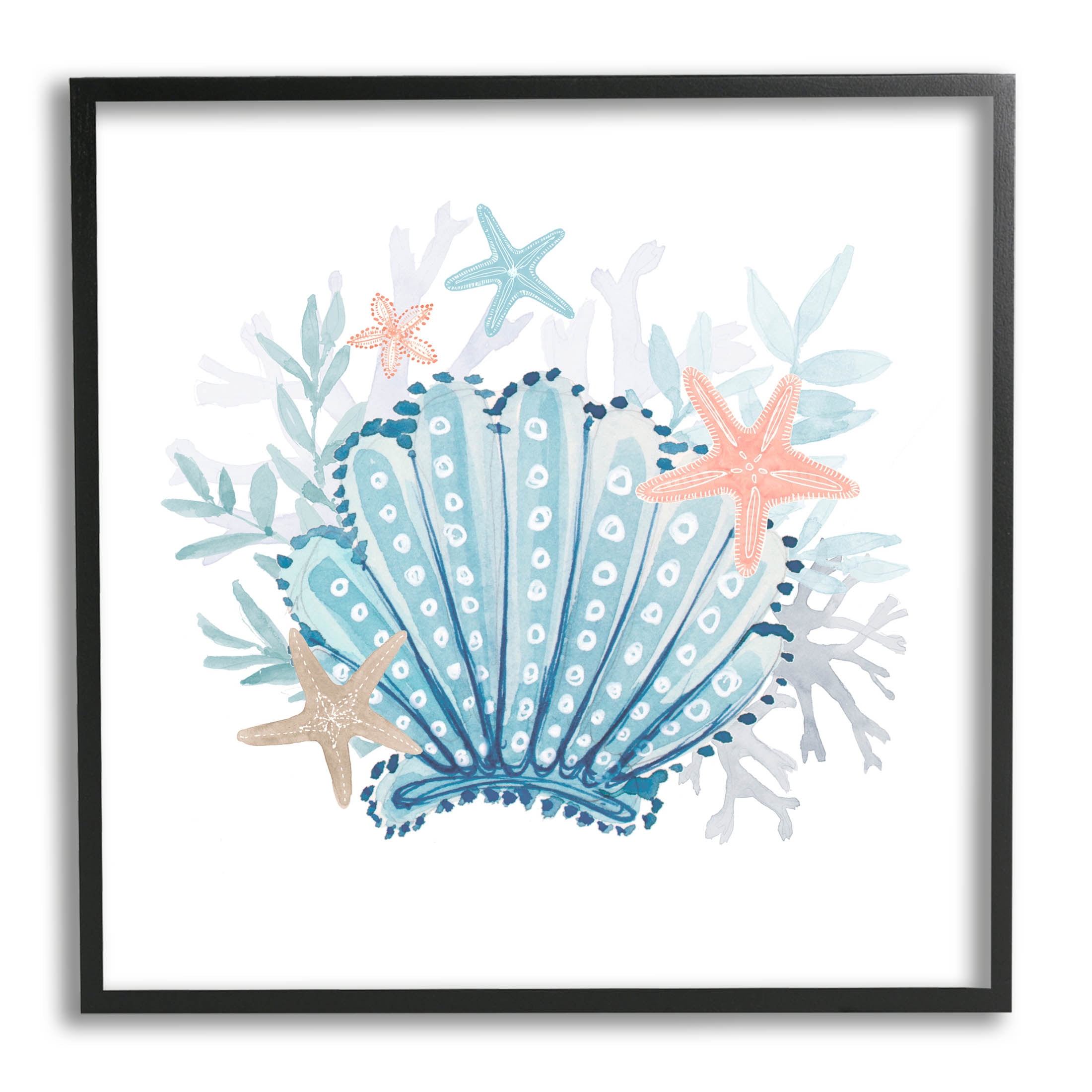 Maritime Clamshell Layered Coral Animals & Insects Graphic Art Black Framed Art Print Wall Art