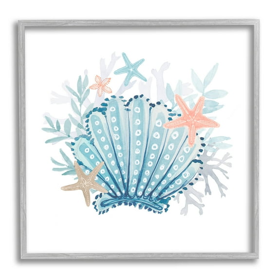 Maritime Clamshell Layered Coral Animals & Insects Graphic Art Gray Framed Art Print Wall Art