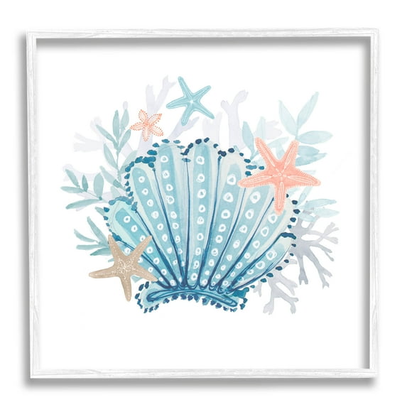 Maritime Clamshell Layered Coral Animals & Insects Graphic Art White Framed Art Print Wall Art