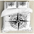 thumbnail image 1 of Maritime Duvet Cover Set Queen Size, Monochromatic Graphic of Grunge Splashes Compass Windrose Sign Print, Decorative 3 Piece Bedding Set with 2 Pillow Shams, Charcoal Grey and White, by Ambesonne, 1 of 3