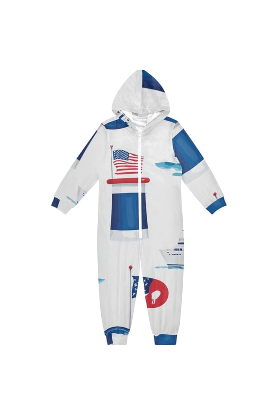 Maritime Elements Design One Piece Pajamas Soft Jumpsuit Cozy Sleep and Play Romper Zipper and Pockets 12-13Y