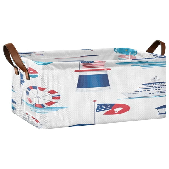 Maritime Elements Design Open Home Storage Bins Foldable Metal Frame Shelf Baskets 16.9x11.4x7.7in Water-Resistant