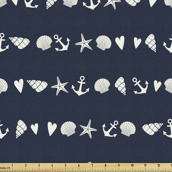 Ambesonne Maritime Fabric by the Yard Upholstery, Horizontal Nautical Items, 10 Yards, Dark Night Blue White