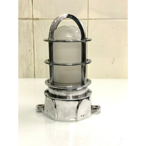 Maritime Home Design Aluminum Wall Ceiling Mount Bulkhead Light Fixture with Junction Box & White Glass