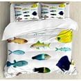 thumbnail image 1 of Maritime King Size Duvet Cover Set, Marine Life Creatures with Cardinalfish Clownfish Stingray Exotic Fauna Sea Theme, Decorative 3 Piece Bedding Set with 2 Pillow Shams, Multicolor, by Ambesonne, 1 of 3