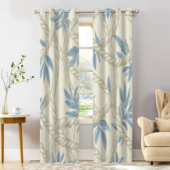Long Valance Maritime Nautical Elements Blackout Window Curtains, Rope Seaside ...