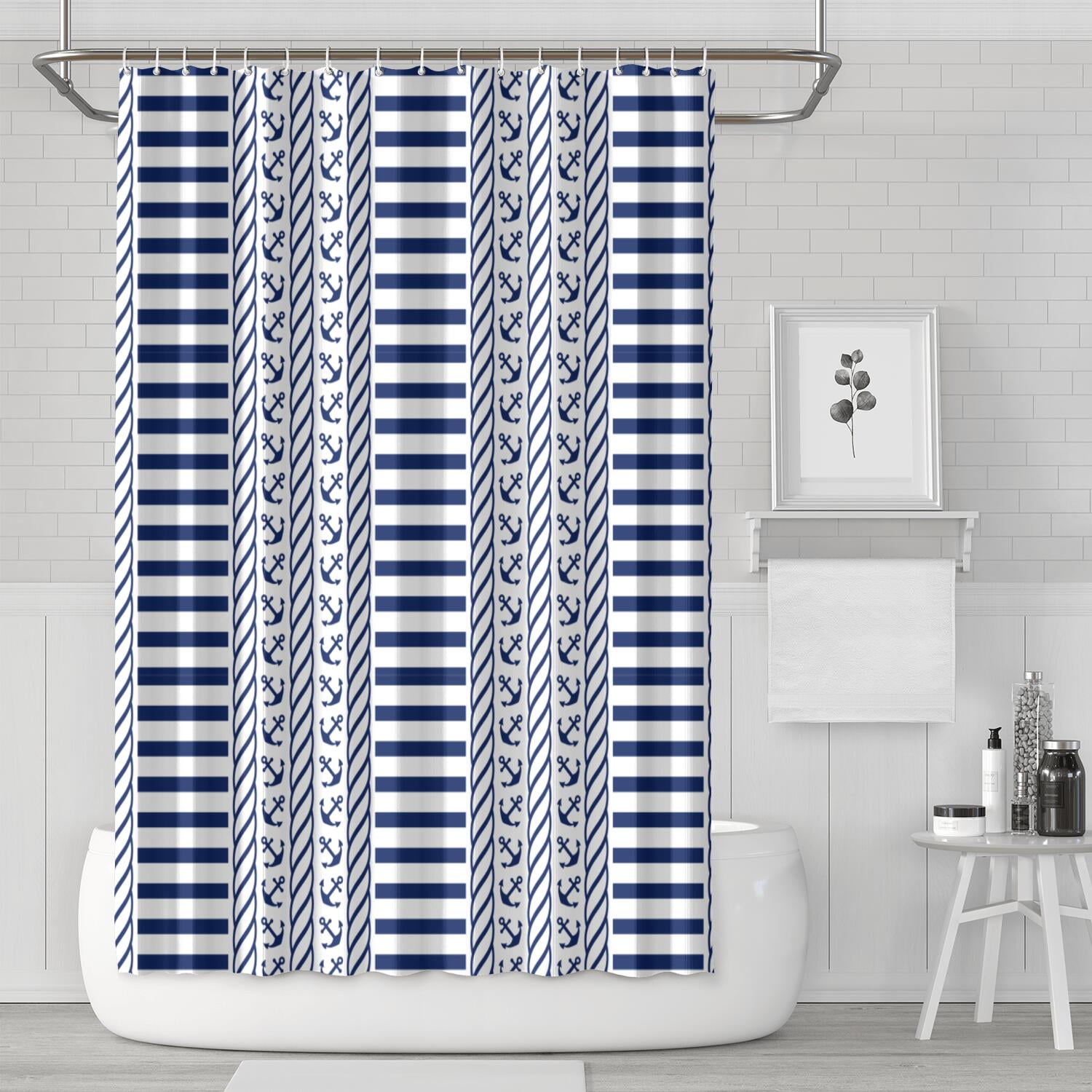 Maritime Nautical Shower Curtain Featuring Anchor, Boat, Helm, Rudder ...
