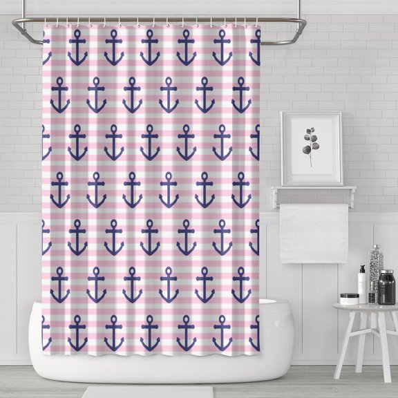 Maritime Nautical Shower Curtain - Sailor & Ship Design with Anchor, Helm & Rudder Motif - 72x72 Inch Waterproof, Machine Washable Bath Curtain - Includes 12 Hooks for Easy Installation