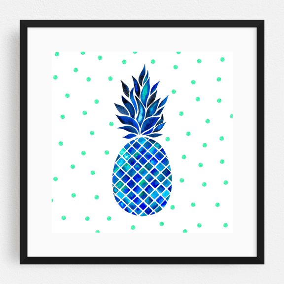 Maritime Pineapple - Painting Watercolor Tropical Fruit Pattern Geometric Pop Art Black Framed Wall Art Print 20 x 20 inches