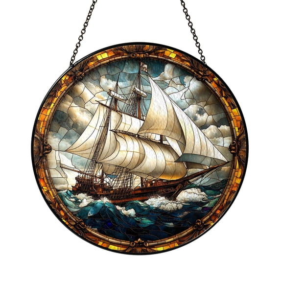 Maritime Ship Decorative Window Hanging – Stained Glass Style