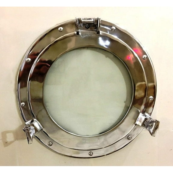 Maritime Silver 15" Porthole Round Window Glass Nautical Boat Ship Home Decor