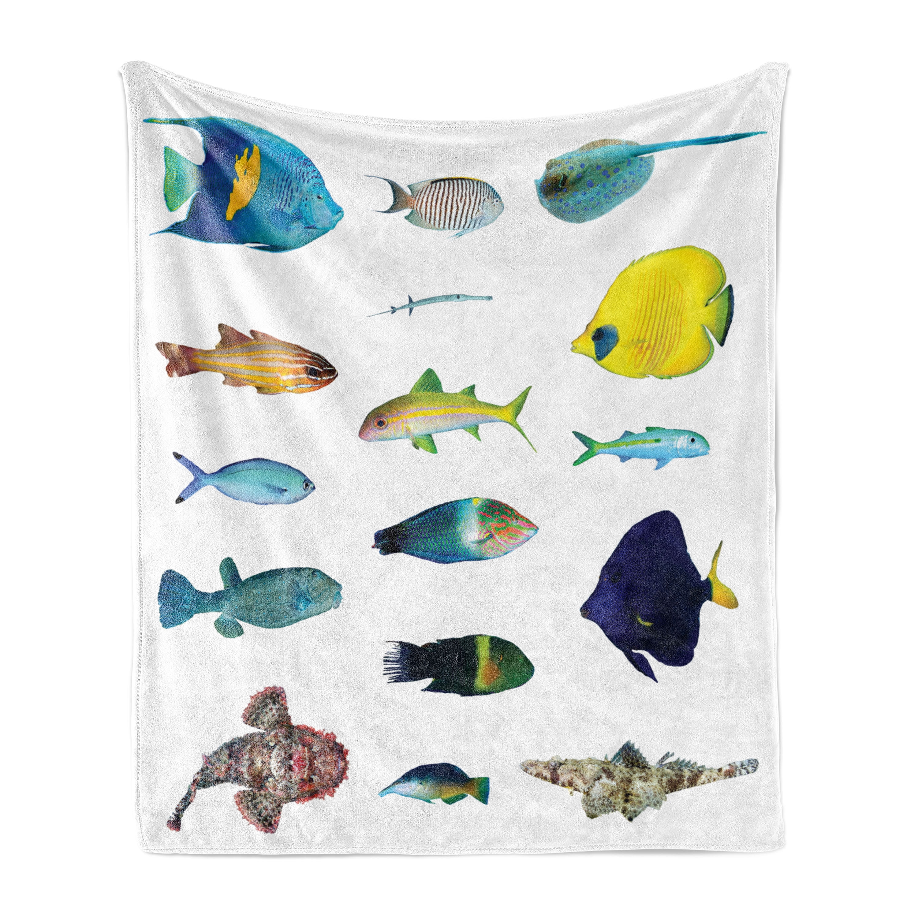 Maritime Soft Flannel Fleece Blanket, Marine Life Creatures with