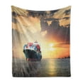 thumbnail image 1 of Maritime Soft Flannel Fleece Throw Blanket, Container Shipping Cargo Ship in the Ocean on Smooth Water at Sunset Print, Cozy Plush for Indoor and Outdoor Use, 50" x 70", Multicolor, by Ambesonne, 1 of 5