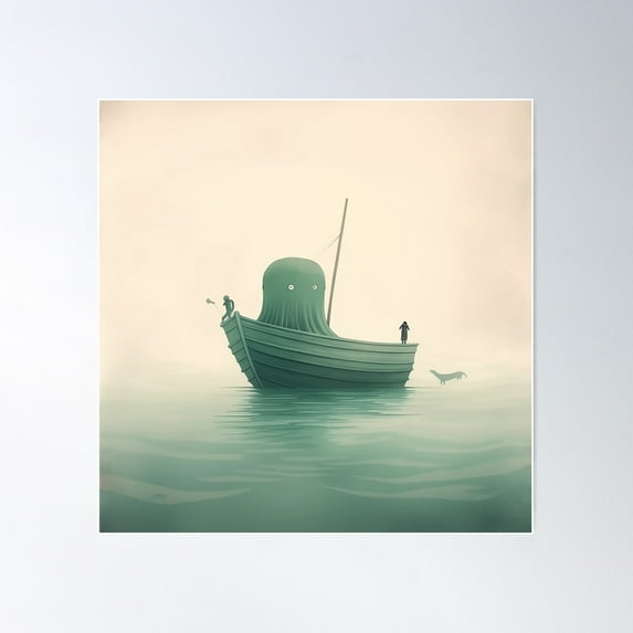 Maritime Surprise: The Octopus'S Day Out Poster Wall Art, Modern Wall Decor For Living Room Bedroom, 17x17 UNFRAMED