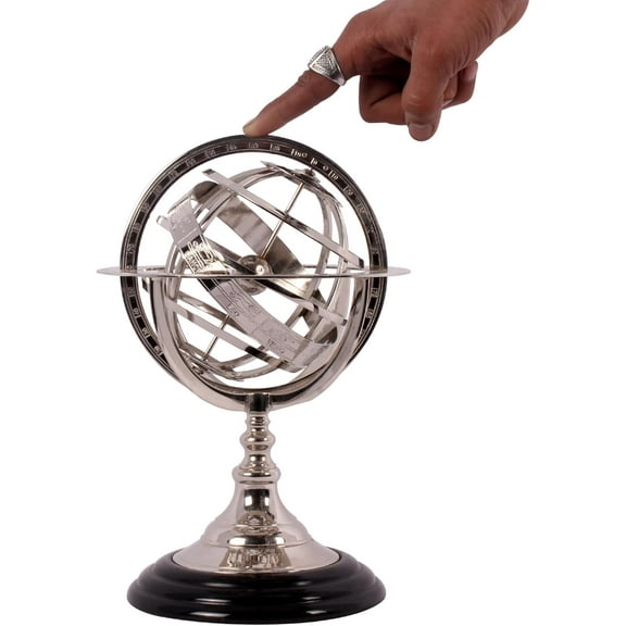 Maritime Treasures 12" Nautical Brass Armillary Sphere World Globe Rosewood Base Home Decor