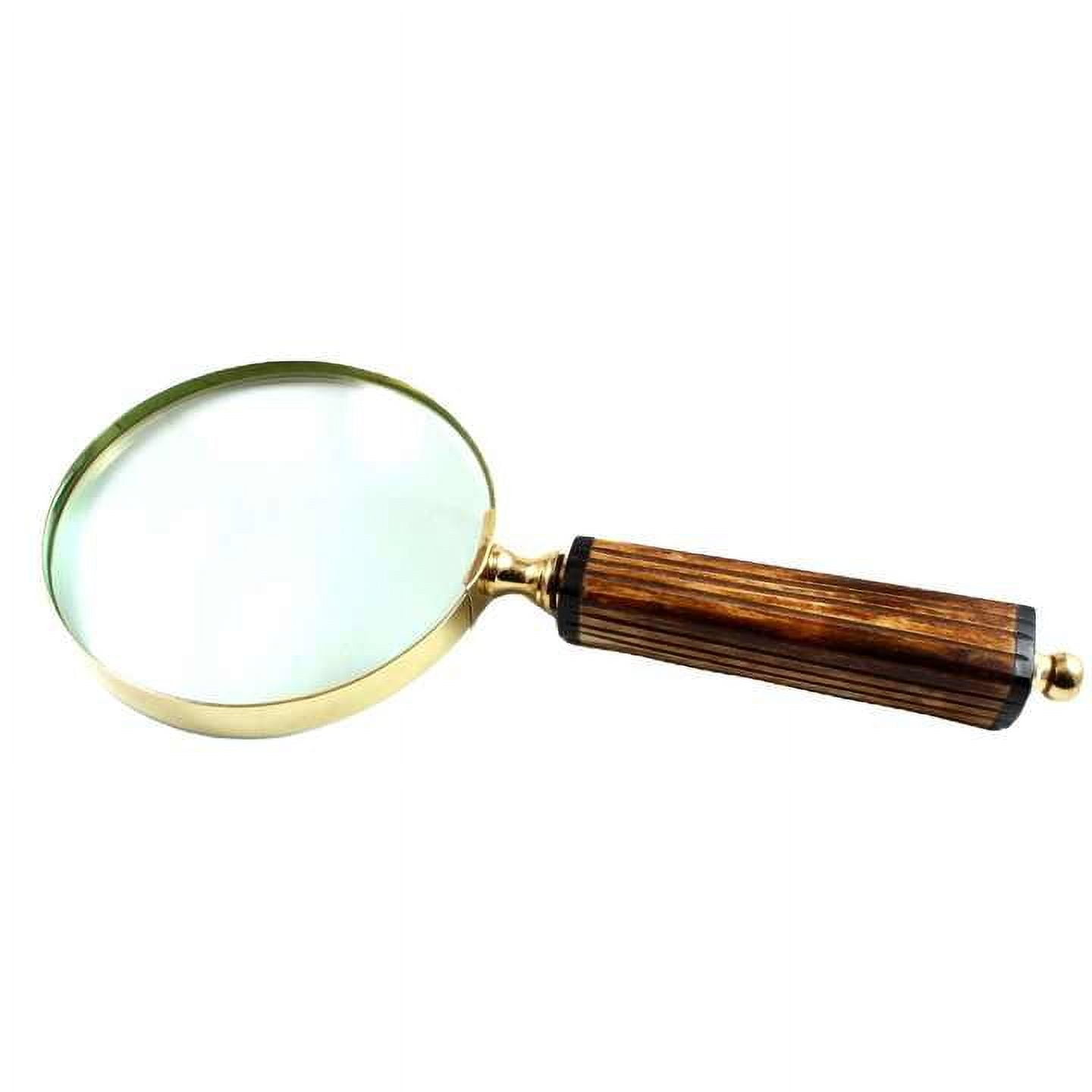 Maritime Treasures 4 Inch Brass Nautical Magnifier with Brown Square Handle Grip Glass Lens for Gifts for Christmas Graduation New Year