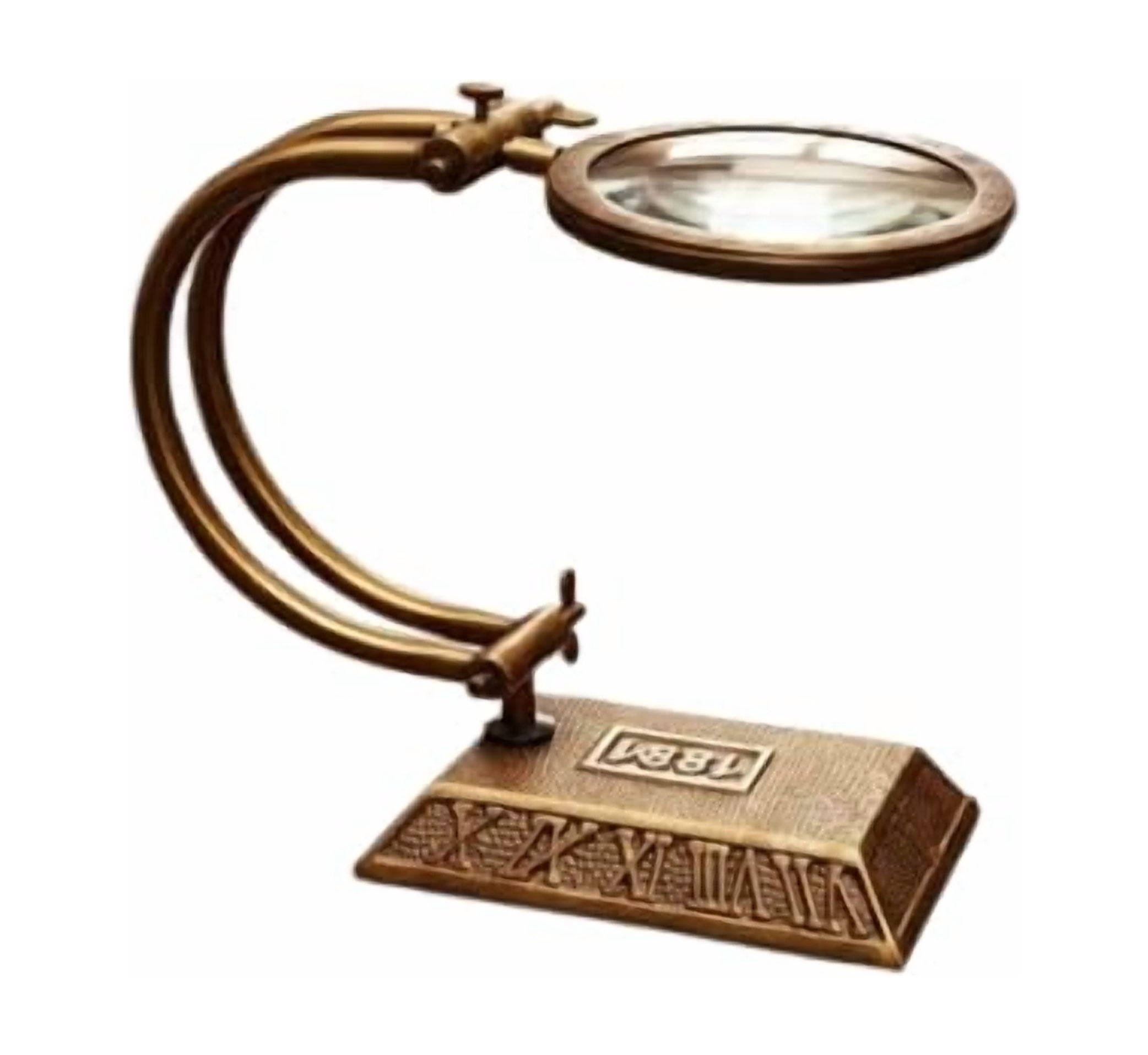 Maritime Treasures Antique Brass Desk Magnifying Glass with Stand | Vintage Style Desktop Magnifier