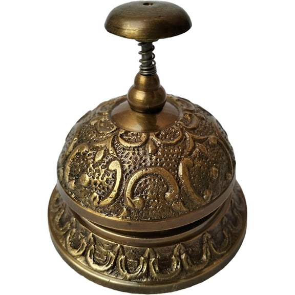 Maritime Treasures Antique Brass Elegant Look Golden Counter Bell Designer Unique Style Bell for Office | Hotel | Bar | Restaurant Collectible Gift Solid Brass Victorian Style Service Desk Bell