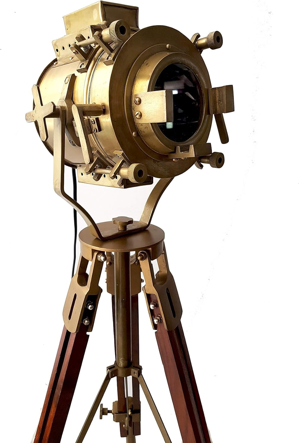 Royalvintage Tripod Floor Lamp – Antique Nautical Searchlight Style With LED Spotlight