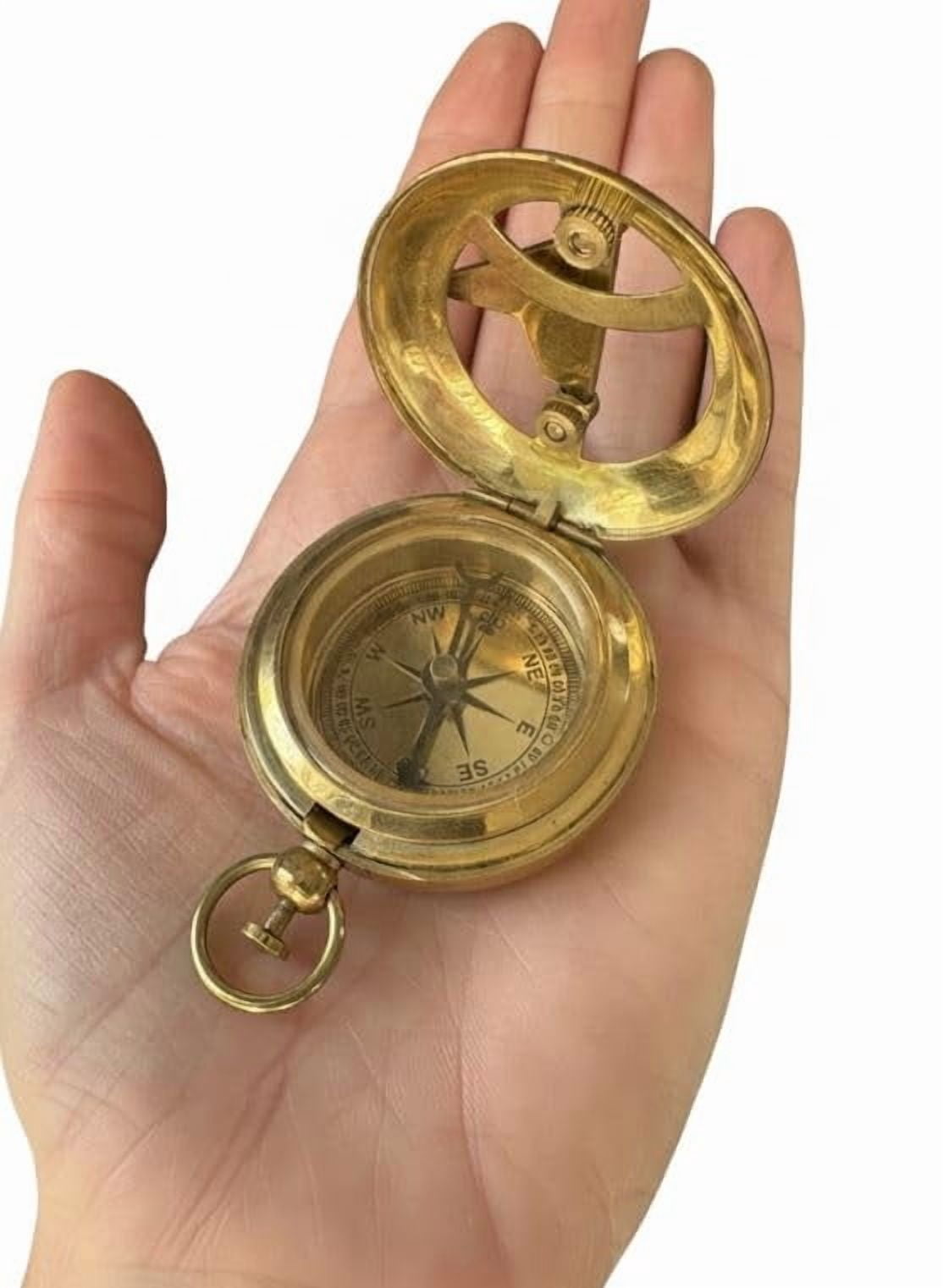 Maritime Treasures Antique Style Brass Pocket Compass – Vintage Nautical Maritime Navigation Instrument