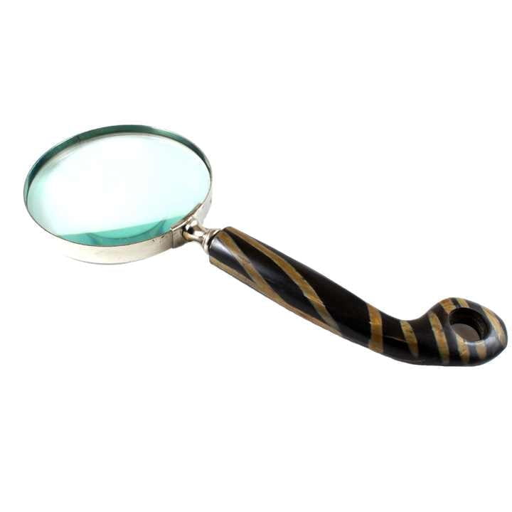 Maritime Treasures Brass Handheld 3-Inch Magnifying Glass with Leather Grip Horn Resin Decorative Handle for Christmas Gift