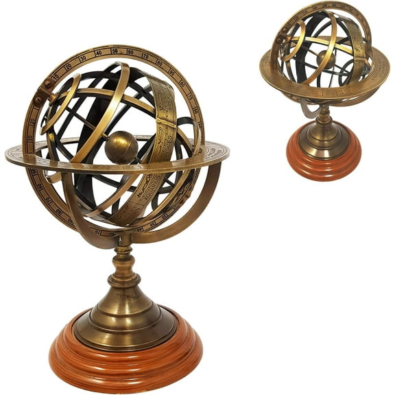 Maritime Treasures Brass Nautical - 8 inches tall Antique Armillary Sphere Globe Replica Gift; Vintage Table Dcor and Gift