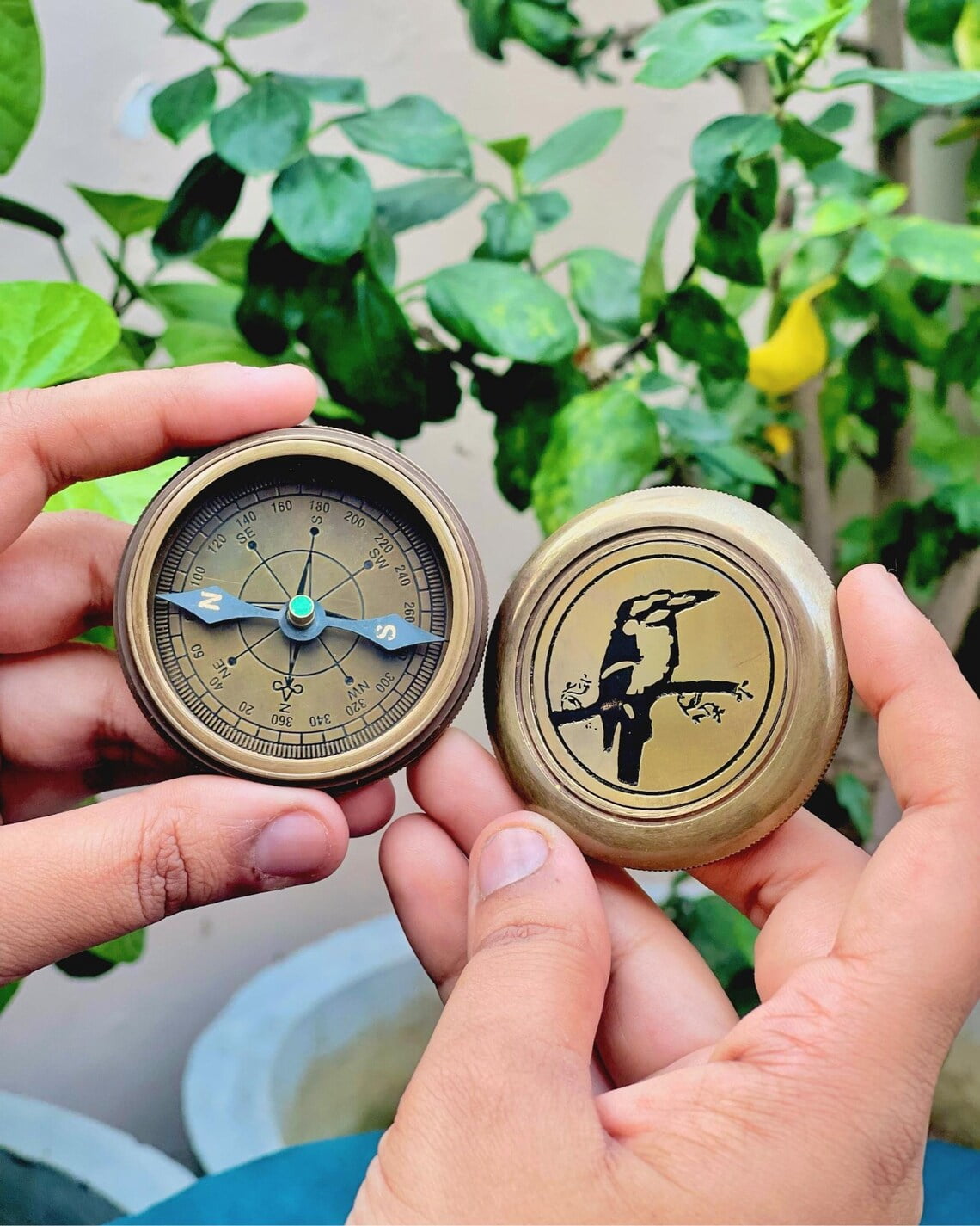 Maritime Treasures Brass Pocket Compass with Robert Frost Poem | The Road Not Taken Engraving Inside Lid | Antique Bird Compass Gift for Graduation & Travelers
